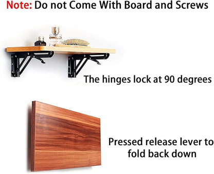 Sumnacon 2 Pcs 14 Inch Folding Shelf Brackets - Heavy Duty Metal Table Shelf Hinges, Wall Mounted Folding Shelf Support Brackets for Livingroom Kitchen Table Desk Bench Home DIY, Black