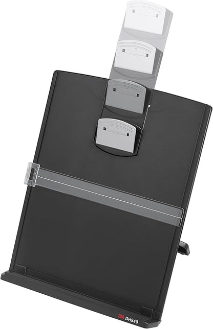 3M Desktop Document Holder Copy Holder, Adjustable Clip Holds Portrait and Landscape Documents for Easy Viewing, Bottom Ledge Has Lip to Keep up to 150 Sheets Securely in Place, Black (DH340MB)