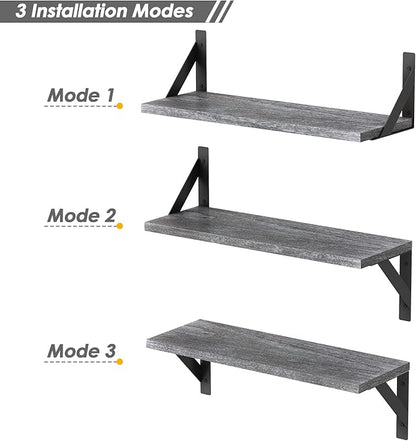 Forbena Grey Floating Shelves for Wall Decor Set of 3, Floating Book Shelves for Bedroom Living Room Classroom Library Office, Wall Mounted Shelf for Kids Room Christmas Decor (Rustic Gray)