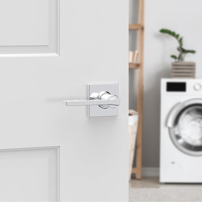 Kwikset Casey Interior Passage Door Handle, Lever for Closet and Hallway Doors, Reversible Non-Locking Handle Lever, Polished Chrome (Pack of 4)