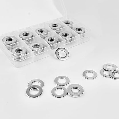 1/4" Stainless Steel Flat Washers, 5/8" OD, 18‑8 (304) Stainless Steel, SAE & Metric Washers — 100 Pack for Automotive, Home, Industrial & DIY