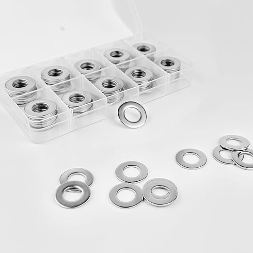 1/4" Stainless Steel Flat Washers, 5/8" OD, 18‑8 (304) Stainless Steel, SAE & Metric Washers — 100 Pack for Automotive, Home, Industrial & DIY