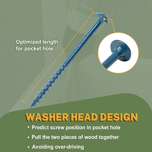 LIONMAX Pocket Hole Screws 1 Inch, 100 PCS Exterior Pocket Screw #8 x 1, Coarse Thread, Square Drive, Blue Coated Weather Resistant Pocket Hole Screws, 150MM Drive Bit Included