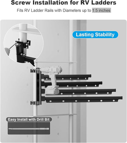 Safoner Aluminum RV Clothes Drying Rack Ladder Mounted- 24-Inch Long and 180° Swivel Arms, Essential Outside Travel Trailers & Campers Accessories
