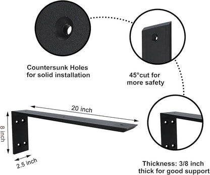 Heavy Duty 3/8" Thick Black Granite Countertop Support Bracket - 20"x8"x2.5" Shelf L Bracket - 3 Pack - Suitable for Quartz, Granite, Wood, Concrete, Laminate Countertops
