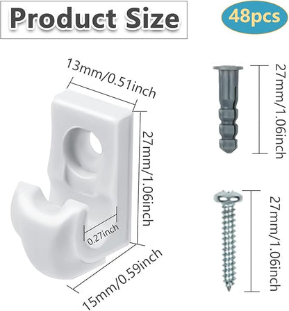 48 Pack White Down Wall Clip Closet Shelves Clips Wire Shelf Loop Clips Plastic Heavy Duty Wire Shelf Brackets Included Clips Screws and Expansion Tubes for Wire Closet Shelving