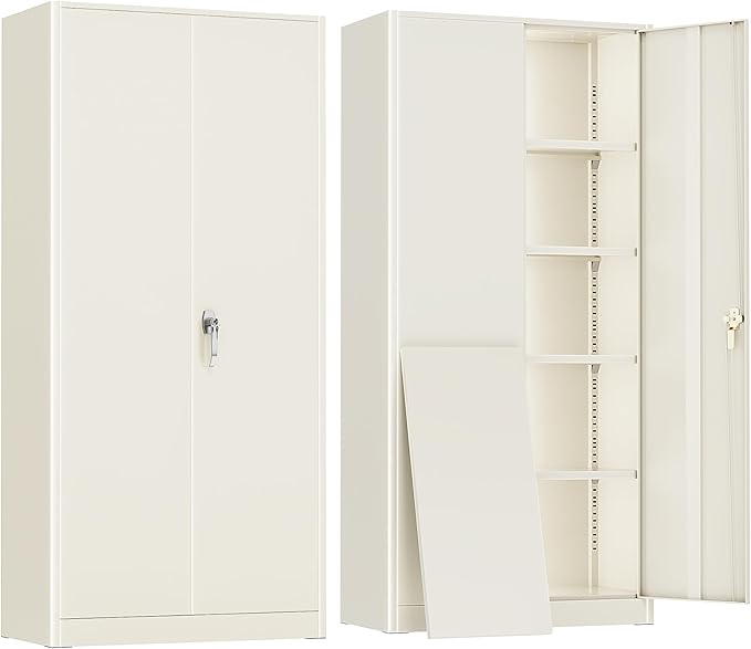 Greenvelly Metal Lockable Storage Cabinet, 72” Tall Storage Cabinet with 2 Doors and 4 Adjustable Shelves for Office, Home, Garage, Pantry (Assembly Required, 18”D, Grey)