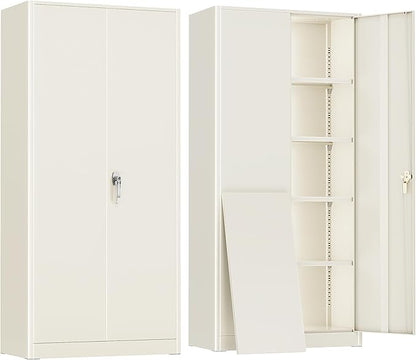 Greenvelly Metal Lockable Storage Cabinet, 72” Tall Storage Cabinet with 2 Doors and 4 Adjustable Shelves for Office, Home, Garage, Pantry (Assembly Required, 18”D, Grey)