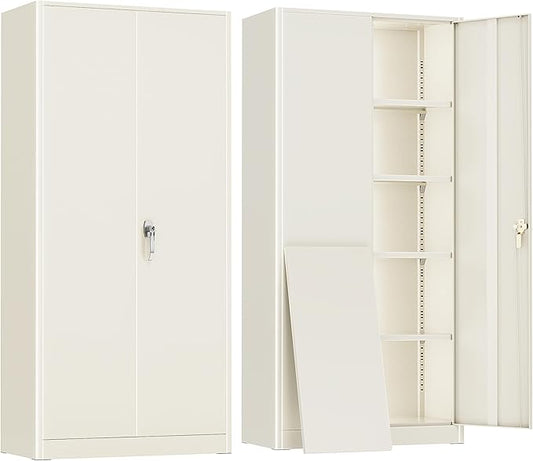 Greenvelly Metal Lockable Storage Cabinet, 72” Tall Storage Cabinet with 2 Doors and 4 Adjustable Shelves for Office, Home, Garage, Pantry (Assembly Required, 18”D, Grey)