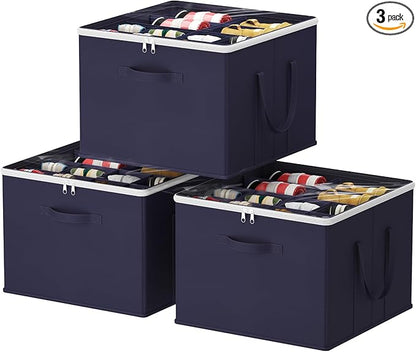 Lifewit Shoe Storage Organizer for Closet, Fabric Large Shoe Box Storage Containers with Clear Cover, Foldable Bins for Boots Heels Sneakers Fits 36-48 Pairs (Each 12-16 Pairs) 3 Pack Blue