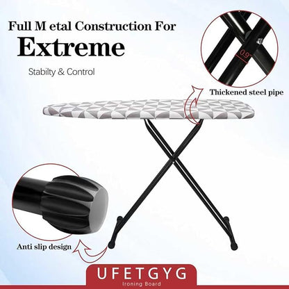 Ironing Board with Silicone Iron Rest pad,Extra Thick Cover,14x54 Compact and Space Saver Iron Board, Height Adjustable,Stable Structure, Easy to Fold, Gray and White