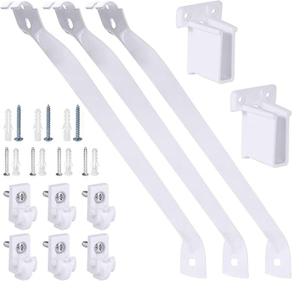 12 Inch Wire Shelf Brackets Set, 3 Pack Metal Shelf Supports + 6 Shelf Clips & 2 End Brackets, Wire Shelving Accessories for Wardrobe and Wall Bracket Installation