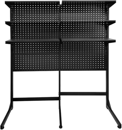 JZD Steel Free Standing Pegboard Shelf Unit, Metal Peg Board Floor Display System, for Home Office Gaming Room, Black