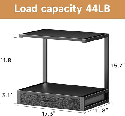 YAOHUOO 2-Tier Desktop Printer Stand with Fabric Drawer, Prtiner Table with Storage Shelf, Desk Organizer for Home Office,3D Printer,Fax Machine,Scanner, 17.3"x11.8" Black