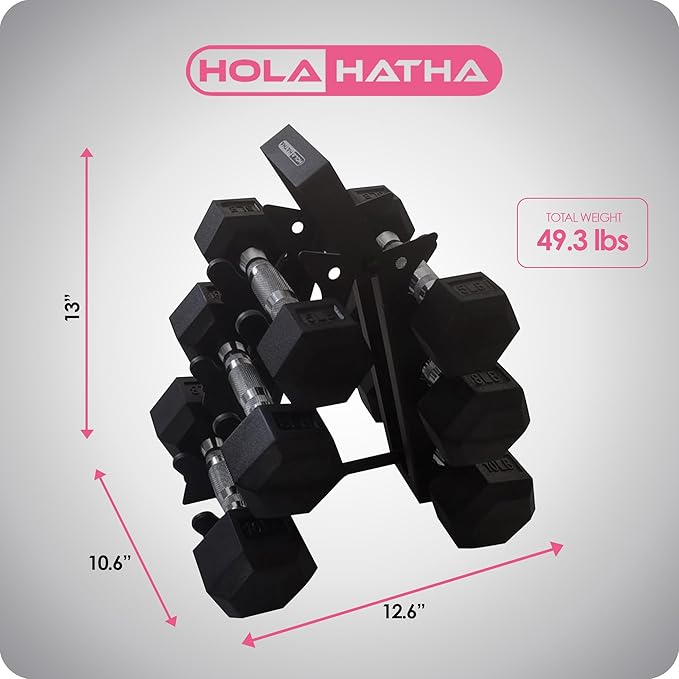 HolaHatha Hexagonal Dumbbell Weights Set, Home Gym Equipment Set, Portable Weighted Exercise Dumbbells for Fitness, Training, and Lifting Workouts