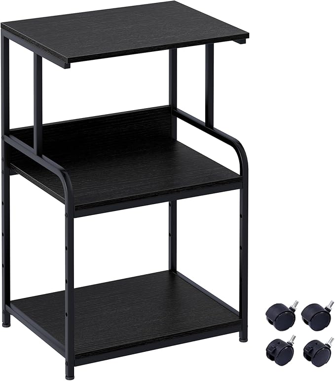Printer Stand with Storage Shelf,3 Tier Printer Cart with Wheels,Mobile Printer Table for Home Office,Stands for Heat Press Scanner Fax,Industrial Style (Black)