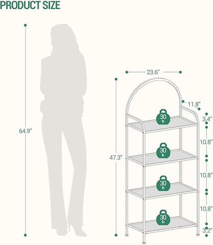 Bookcase Bookshelf, Tempered Glass Bookshelves, Slim Shelving Unit for Bedroom, Bathroom, Home Office, Steel Frame, 4 Tier Gold BC21499G