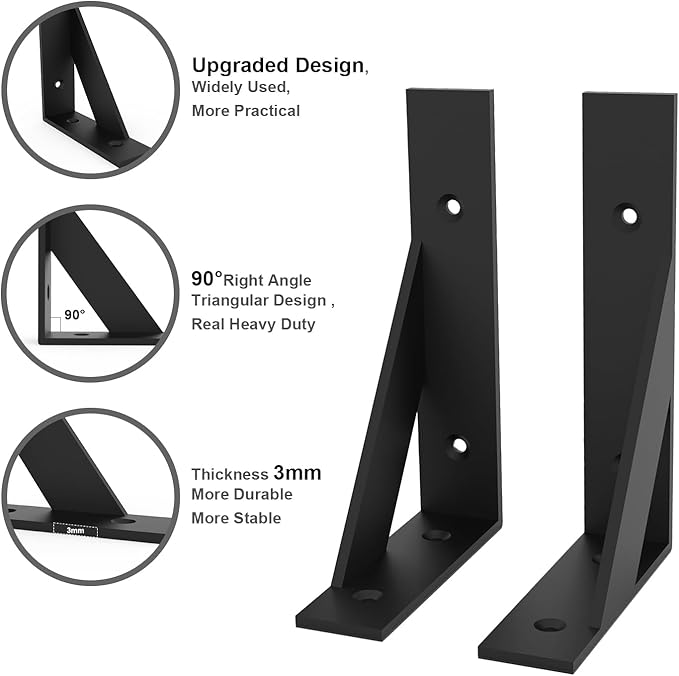 Shelf Bracket 6 inch x 4 inch,Black Metal Shelf Brackets,Shelf Support Angle L Brackets for Shelves,Heavy Duty Floating Shelf Brackets 4Pack