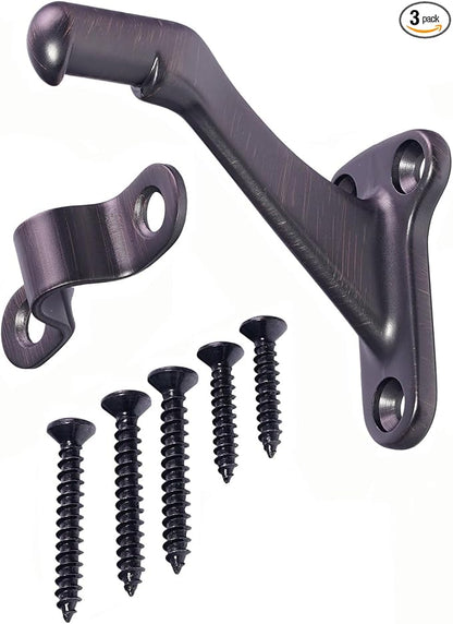 Oil Rubbed Bronze Handrail Bracket, 3 Pack Heavy Duty Stair Support Hardware with Screws, 3 Inch Metal Wall Mount Railing Bracket for Home Staircase