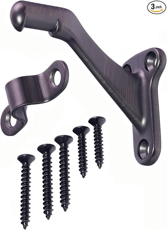 Oil Rubbed Bronze Handrail Bracket, 3 Pack Heavy Duty Stair Support Hardware with Screws, 3 Inch Metal Wall Mount Railing Bracket for Home Staircase