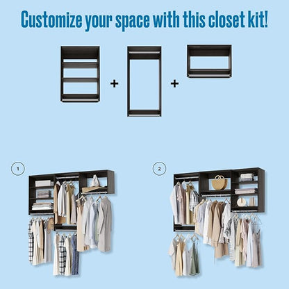 Closet Kit with Hanging Rods - Corner Closet System - Closet Shelves - Closet Organizers and Storage Shelves (Grey, 78 inches Wide) Closet Shelving