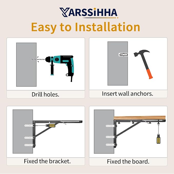 Yarssihha 16 Inch Folding Shelf Bracket, 2 Pack Heavy Duty Wall Mounted Foldable Brackets, Space-Saving Metal Collapsible Shelf Brackets, Max Load:180lbs