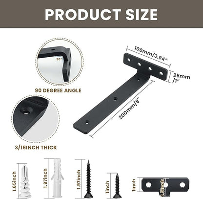 Alise Shelf Brackets 8 Inch,Heavy Duty Floating Shelf Bracket Mounting Brackets,Hidden L Brackets for Shelves,Metal Decorative Shelf Brackets Wall Shelf Supports Brackets DIY,Black,Pack of 4