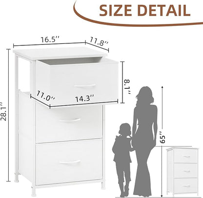 Somdot Dresser for Bedroom with 3 Drawers, Storage Organizer Chest of Drawers with Removable Fabric Bins for Closet Bedside Living Room Laundry Entryway Hallway, White Leather