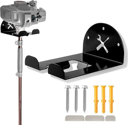 Upgraded Trimmer Rack Wall Mount - 8" Heavy Duty Weed Eater Hanger for Garage Wall, Garden Power Tool Holder Organizer Hooks for Grass Trimmer, Hedge Trimmer, Leaf Blower and Chainsaw, Black, 1 Pack