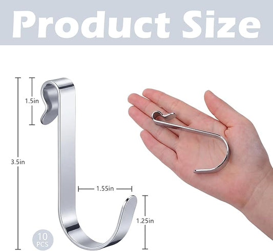 10pcs J Hooks for Wire Shelving 3.5 Inch Large Silver Heavy Duty Metal Shelf Hooks for Wire Shelves Racks Closet Shelving Accessories