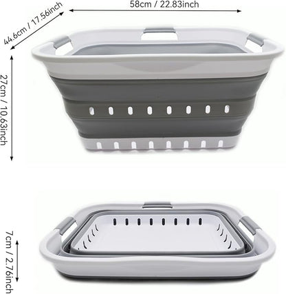 SAMMART 42L (11 gallon) Collapsible Plastic Laundry Basket - Foldable Pop Up Storage Container/Organizer - Space Saving Hamper/Basket (1, White/Grey)