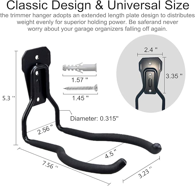 GS Alderaul Garden Power Tool Hanger, String Trimmer Bracket, Weedeater Hanger for Garage Wall, Weed Trimmer Wall Mount, Weed Wacker Storage Hook for Brush Cutter