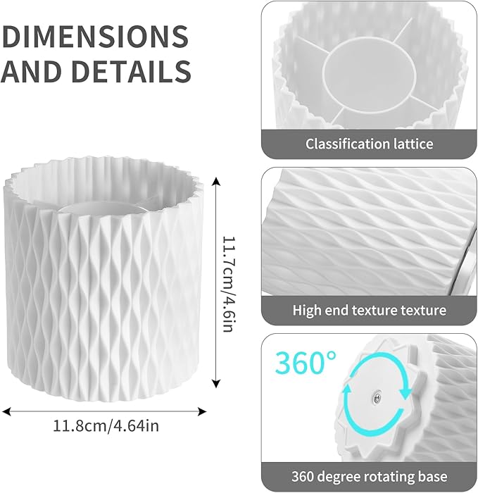 360° Rotating Makeup Brush Holder, 5-Slot Cosmetic Organizer Cup for Vanity, Desk & Bathroom Countertop, White