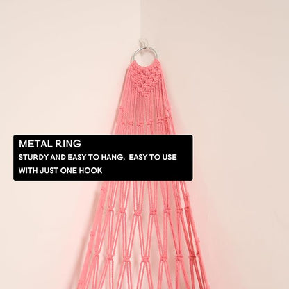 Stuffed Animal Net or Hammock Corner Hanging Net for Stuffy Animal Storage Macrame Toy Display Plush Toy Holder Wall Pet Net for Nursery Kid Bedroom Decor Playroom Organizer (Pink)