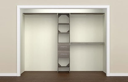 ClosetMaid SuiteSymphony Wood Closet Organizer Kit with Tower, 3 Hang Rods, Top Shelves, 2 Drawers, Modern, Fits Spaces 5 - 9 ft. Wide, Graphite Grey