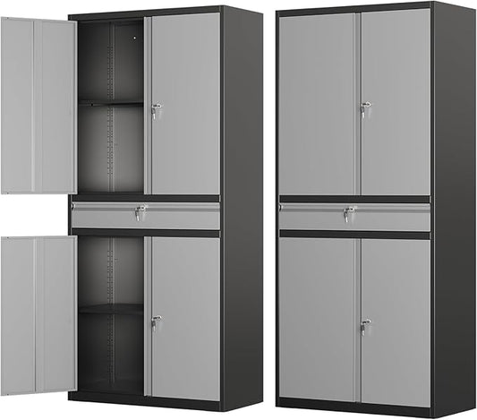 Metal Storage Cabinet with Drawer, Garage Storage Cabinet with Locking Doors and Adjustable Shelves for Garage, Home Office,Warehouse