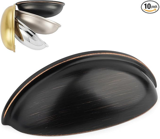 KOOFIZO 10 Pack 3 Inch Bin Cup Drawer Pulls Oil Rubbed Bronze Cabinet Handles Bronze Cabinet Pulls for Kitchen Cabinets Drawer Dresser Cupboard Bedroom Bathroom