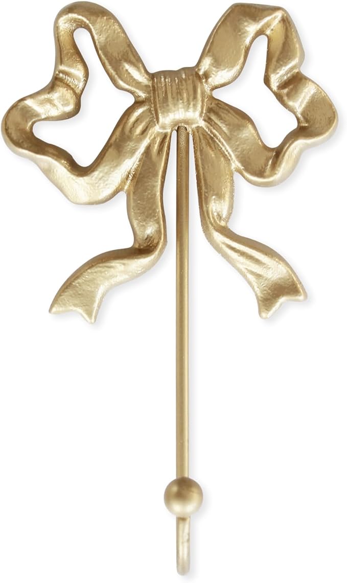 Single Bow Hook,Wall Mounted Functional Hook,Antique Gold Cast Iron Hooks for Coats,Hats,Bags, Bath Towels ,Room Decorations,Hallway,Bathroom,Kitchen,Office (Small single Bow Hooks:4.1x6.5 inches)