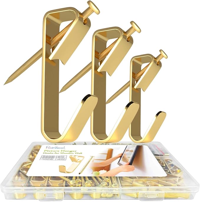 Picture Hanging Kit, Extra Thick, 30lb 20lb 10lb, Decorative Hangers, Hooks, and Hardware for Drywall and Plaster Walls with Nails, Painting, 570pcs, Gold