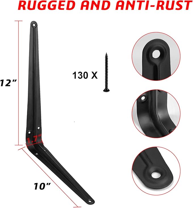 20 Pack 12 Inch Heavy Duty Black Iron Metal Floating Shelves Bracket, L Corner Brace Support, J Metal Joint Angle for Shelf