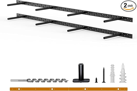 2pcs Floating Shelf Bracket Heavy Duty Floating Mantel Bracket Black Metal Decorative Floating Shelf Hardware Hidden Shelving Mounting Brackets (43″X8″X1″)