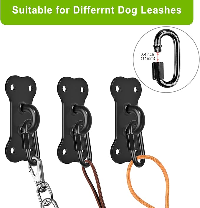 Dog Leash Holder for Wall, Heavy Duty Hook for Lead Management, Easy to Install, Fully Welded Hook for Indoor & Outdoor Use, Black