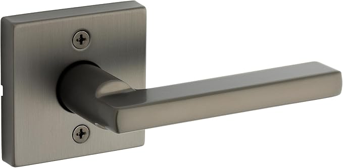 Kwikset Halifax Square Dummy Door Handle, Single Sided Lever for Closets, French Double Doors, and Pantry, Gunmetal Non-Turning Reversible Interior Push/Pull Lever