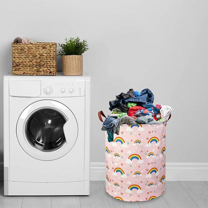 Pink Rainbow Laundry Hamper,Baby Nursery Hamper,Kids Toy Storage Basket for Girls Bedroom,Gift Basket,Room Decor(Rainbow)