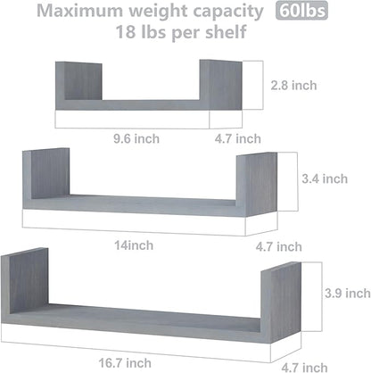 SRIWATANA Floating Shelves Wall Mounted, Solid Wood Wall Shelves, Weathered Gray…