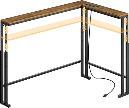70.9" Narrow Console Table with Adjustable Height (27.6"-35.4"), L Shaped Sofa Table Narrow Long, Skinny Behind Couch Table with USB-C Ports, 5.9" Wide Sofa Side Table, Rustic Brown CT28UBR