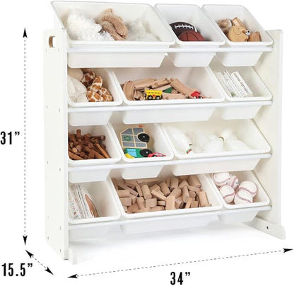 Humble Crew Kids Toy Storage Organizer with 12 Plastic Bins, White – Removable Bins for Playroom, Bedroom, Toddler Furniture for Boys and Girls Ages