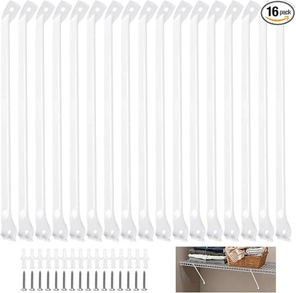 SINJEUN 16 Pack 12 Inch Wire Shelf Bracket Set, Rack Support Bracket with Screws and Expansion Bolts, Wire Shelving Support Brackets for Wardrobe and Wall Bracket Installation, White