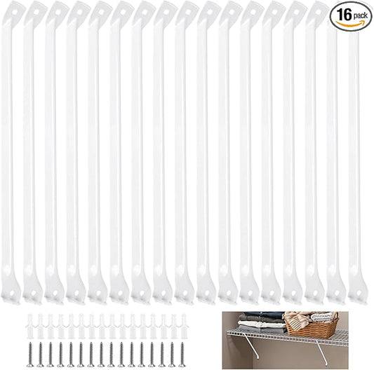 SINJEUN 16 Pack 12 Inch Wire Shelf Bracket Set, Rack Support Bracket with Screws and Expansion Bolts, Wire Shelving Support Brackets for Wardrobe and Wall Bracket Installation, White