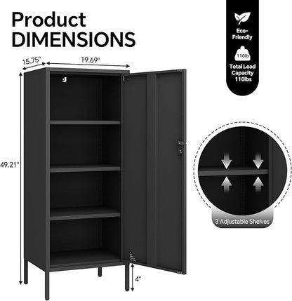 Metal Locker Cabinet Lockable Bathroom Storage Cabinet Black 4 Tier Employee Lockers for Home, School, Office, Garage H49.21'' (Black)